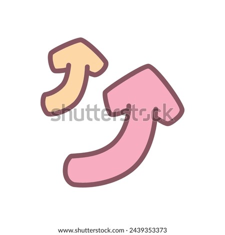 Cute arrow icon. Hand drawn illustration of two up-pointing red arrows isolated on a white background. Kawaii sticker. Vector 10 EPS.
