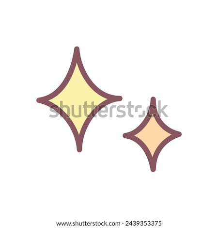 Cute sparkles icon. Hand drawn illustration of two four-pointed stars isolated on a white background. Kawaii sticker. Vector 10 EPS.