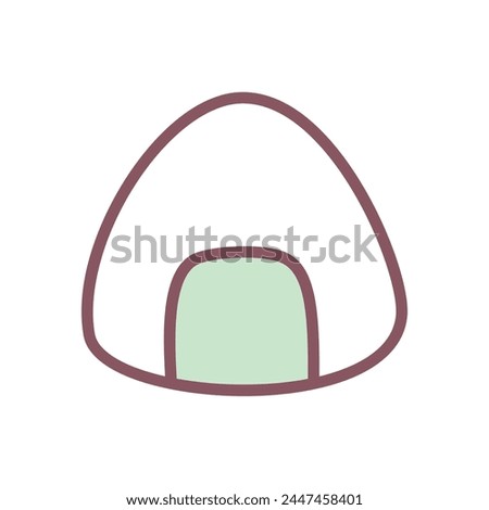 Cute onigiri rice ball icon. Hand drawn illustration of a traditional japanese food isolated on a white background. Kawaii sticker. Vector 10 EPS.