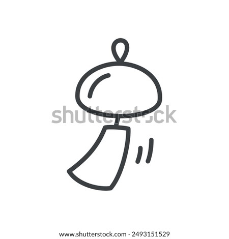 Cute wind chime icon. Hand drawn monochrome illustration of a Japanese traditional wind bell isolated on a white background. Kawaii sticker. Vector 10 EPS.