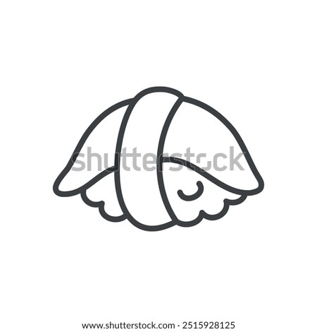 Cute sushi icon. Hand drawn monochrome illustration of a salmon sushi nigiri isolated on a white background. Kawaii sticker. Vector 10 EPS.