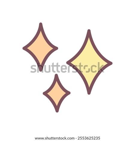 Kawaii sparkles icon. Hand drawn illustration of three four-pointed stars isolated on a white background. Cute sticker. Vector 10 EPS.