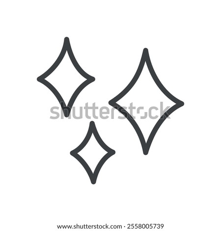 Kawaii sparkles icon. Hand drawn monochrome illustration of of three four-pointed stars isolated on a white background. Cute sticker. Vector 10 EPS.