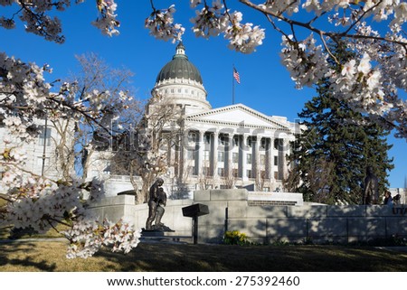 Capitol Building and cherry blossoms in Salt Lake City, Utah, United States