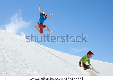 Similar – Jumping in Sand Dunes