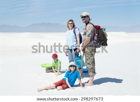Hike families with children. White Sands National Monument, New Mexico