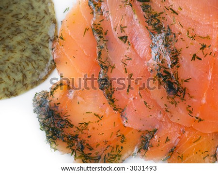 gravadlax, a cured salmon dish, with Dill sauce macro