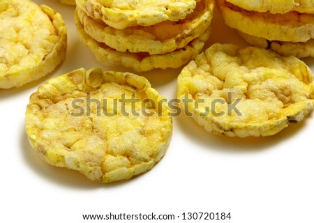 mini corn cakes on white background close up