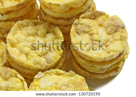mini corn cakes on white background close up
