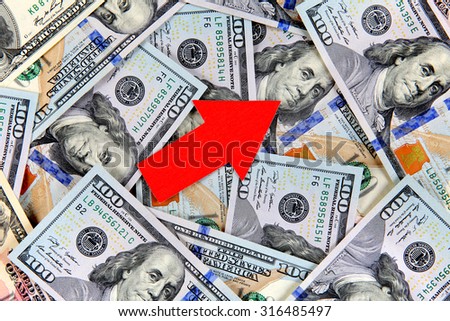 American Dollars Background with Red Arrow Up