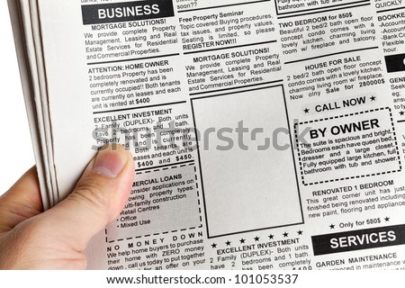 Fake Classified Ad, newspaper, Business concept.