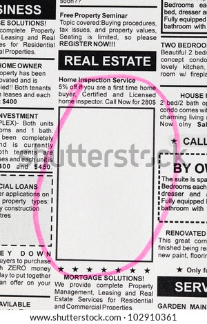 Fake Classified Ad, newspaper, Real Estate concept.