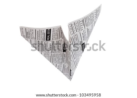 Fake Newspaper Airplane, Classified Ad, business concept.