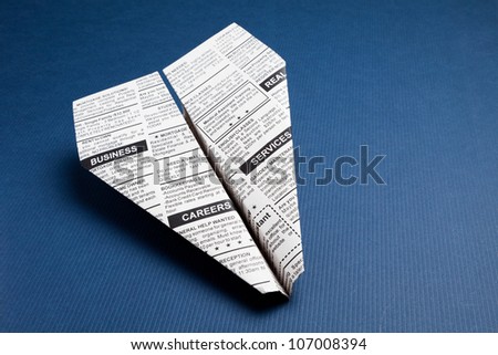 Newspaper Airplane, Classified Ad, business concept.