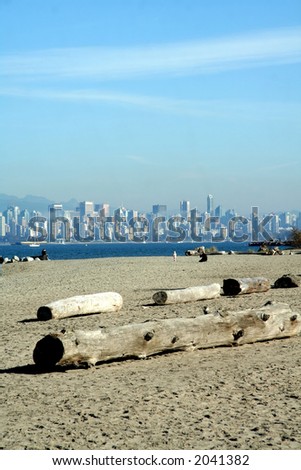 view of vancouver downtown and beautiful beach