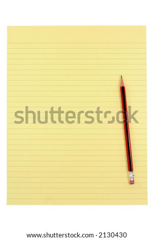 yellow paper and pencil with white background
