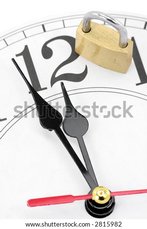 lock and clock with white background, concept of time control
