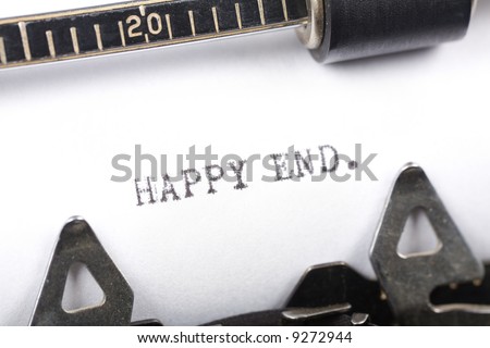 Typewriter close up shot, concept of Happy end