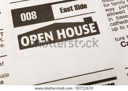 newspaper Classified Ad, Open House, Real Estate concept