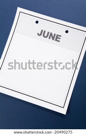 Blank Calendar, June, with blue background