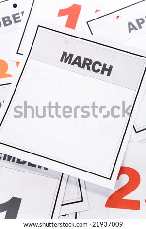 Blank Calendar, March, close up for background