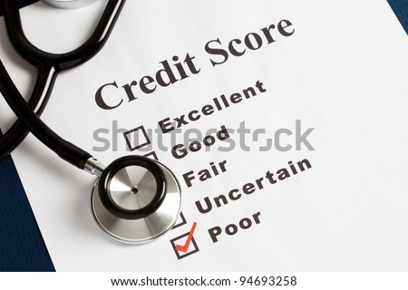 Stethoscope and Credit Report, concept of Credit Problems