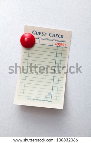Blank Guest Check, concept of restaurant order.