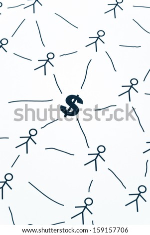 People Sketching Network and dollar sign, concept of business relation
