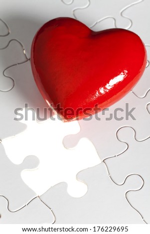 Red heart and Puzzle, love concept