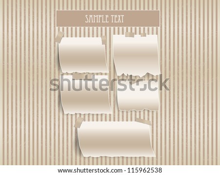 Ocher colored striped ground with pieces of paper glued paper tape, retro style
