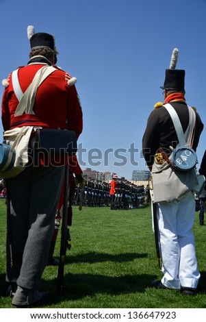 TORONTO - APRIL 27: Military re-enactment units in War of 1812 uniforms at Fort York National Historic Site, marks the 200th Anniversary of the Battle of York on April 27, 2013.