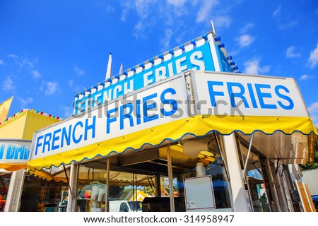 Carnival concession stand with french fries