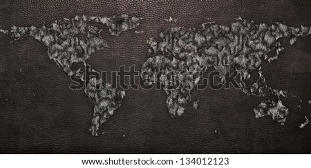 Leather Black and furTexture of World map