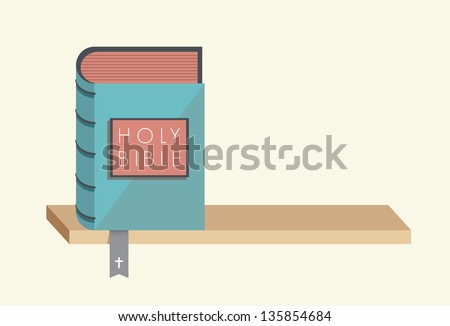 Holy Bible with bookmark and christian cross on the bookshelf with copy space.  You can add any text you want. Concept for bible commandments and rules.