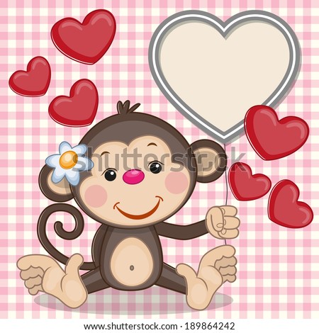 Greeting card Monkey and hearts
