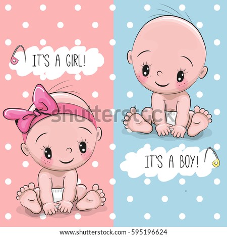 Baby Shower greeting card with babies boy and girl ストックフォト © 