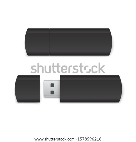 Realistic Black Usb Flash Drive Mockup - Open and Closed Versions