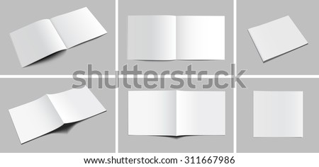 Set of blank magazine, album or book mockup on gray background