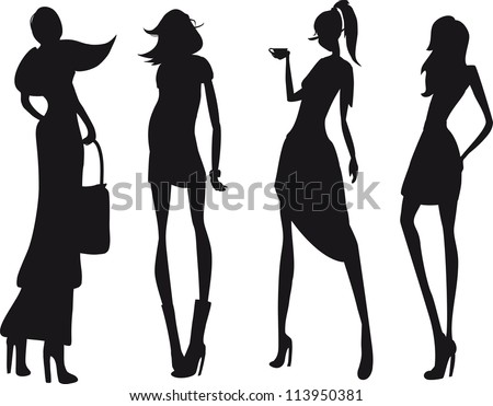 Silhouette Fashion Girls Stock Vector Illustration 113950381 : Shutterstock