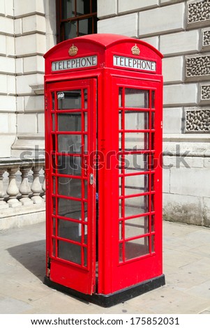 Traditional red telephone booth in London