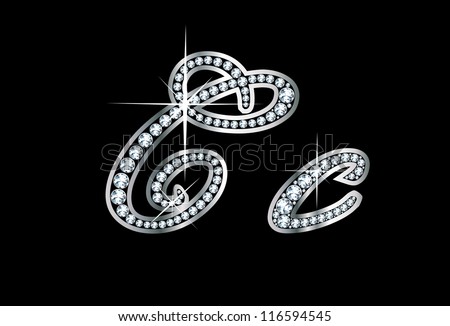Stunningly beautiful script C and c set in diamonds and silver. Vector. Stok fotoğraf © 