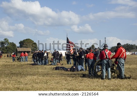 Union soldiers confront the Confederates in this Civil War reenactment in Florida.