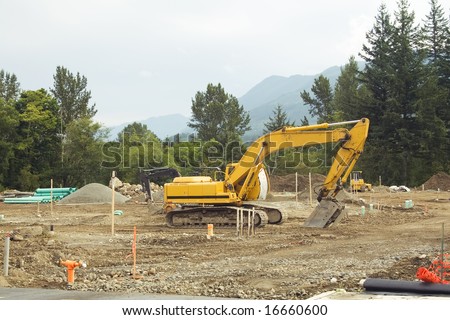A front-end loader rests on the weekend at a Washington construction site.