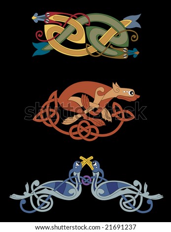 Celtic Beasts, Including 2 Snakes Intertwined, A Lioness, And 2 Birds ...