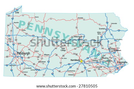 Pennsylvania State Road Map With Interstates And U.S. Highways. All ...