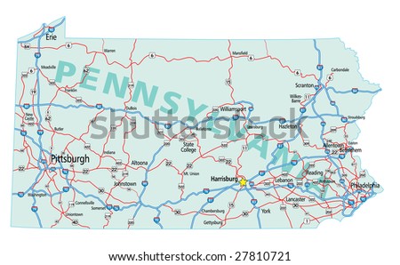 Pennsylvania State Road Map With Interstates And U.S. Highways. All ...