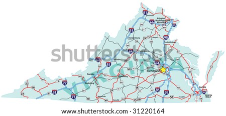 Virginia State Road Map With Interstates And U.S. Highways. All ...