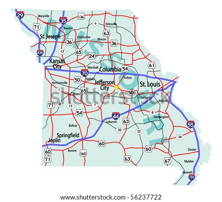 Missouri State Road Map With Interstates, U.S. Highways And State Roads ...