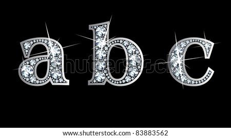 Stunningly beautiful 'a,' 'b' and 'c' in lower case set in diamonds and silver. Vector. Stok fotoğraf © 