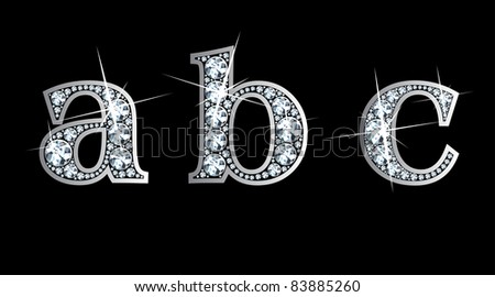 Stunningly beautiful 'a,' 'b' and 'c' in lower case set in diamonds and silver. Raster (JPG) Stok fotoğraf © 